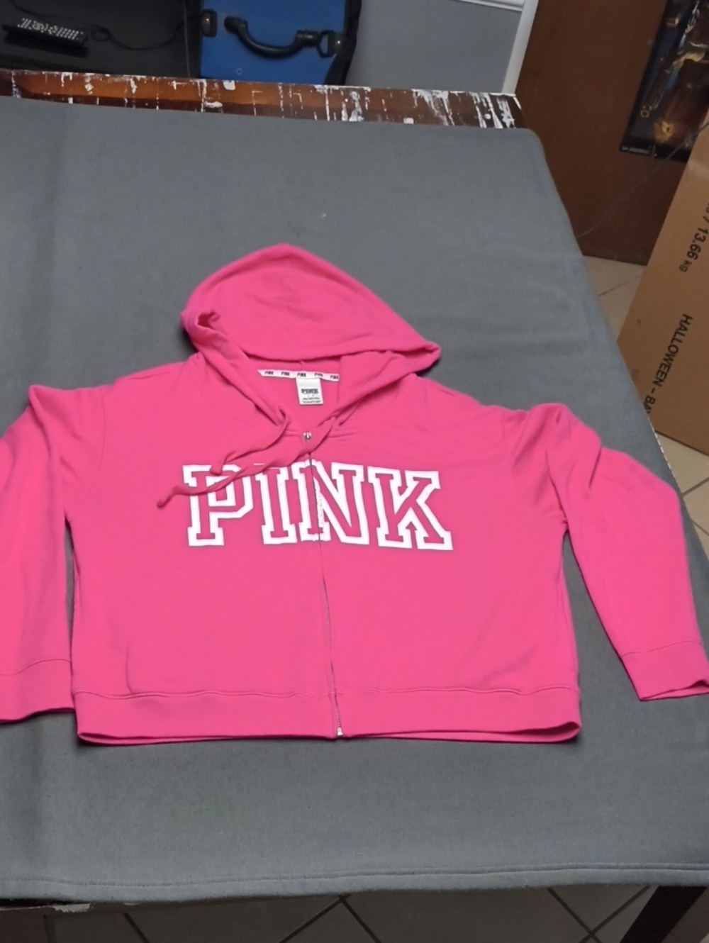 PINK Victoria's Secret Bright Pink Full-Zip Hoodie Size Large